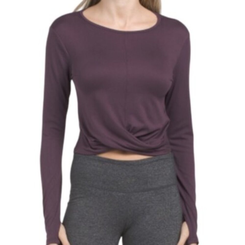 Zobha Knot-Front Long Sleeve Top - Dark Purple